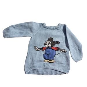 Vintage handmade handknit mouse blue sweater Mickey jumper pullover Child